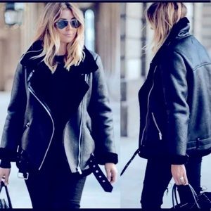 ZARA Woman Shearling Aviator Biker Coat